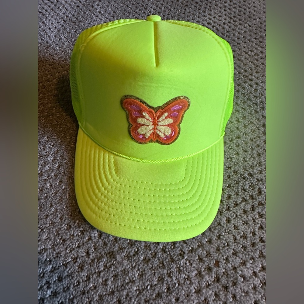 Neon Yellow Butterfly Patch Cap